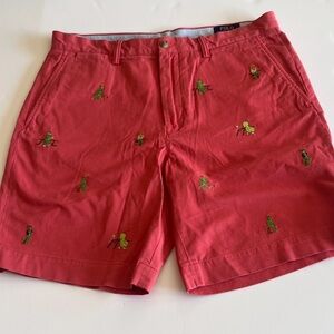 Ralph Lauren Coral Red Embroidered Golfing Cricket Pickle Chino Shorts
